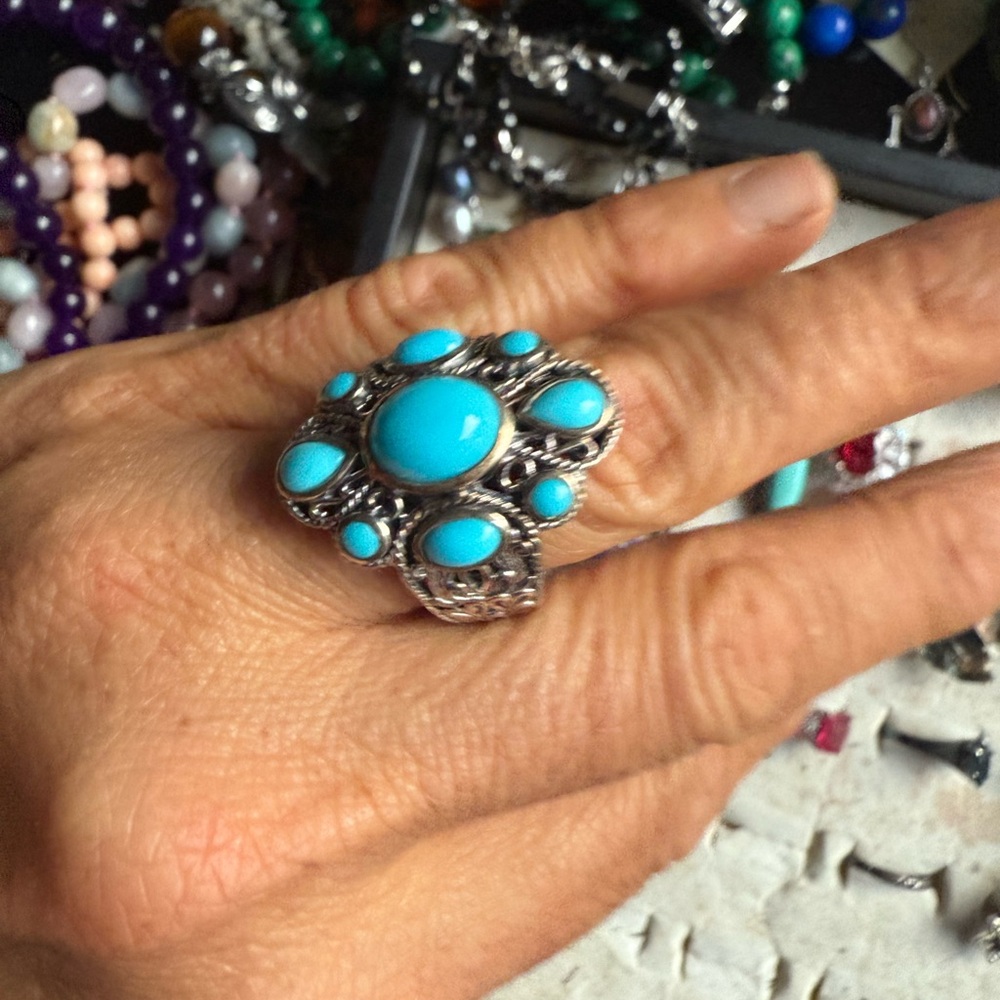Turquoise Silver Statement Ring - image 1